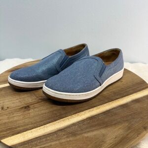 Aetrex Cameron Slip-on Sneaker Women's 9-9.5 Canvas Slip On Flat‎ Shimmer Blue